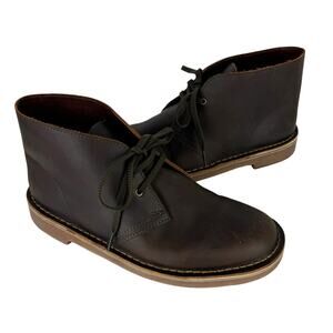 Clarks NEW Bushacre 3 Dark Brown Leather Lace Up Classic Chukka Boots